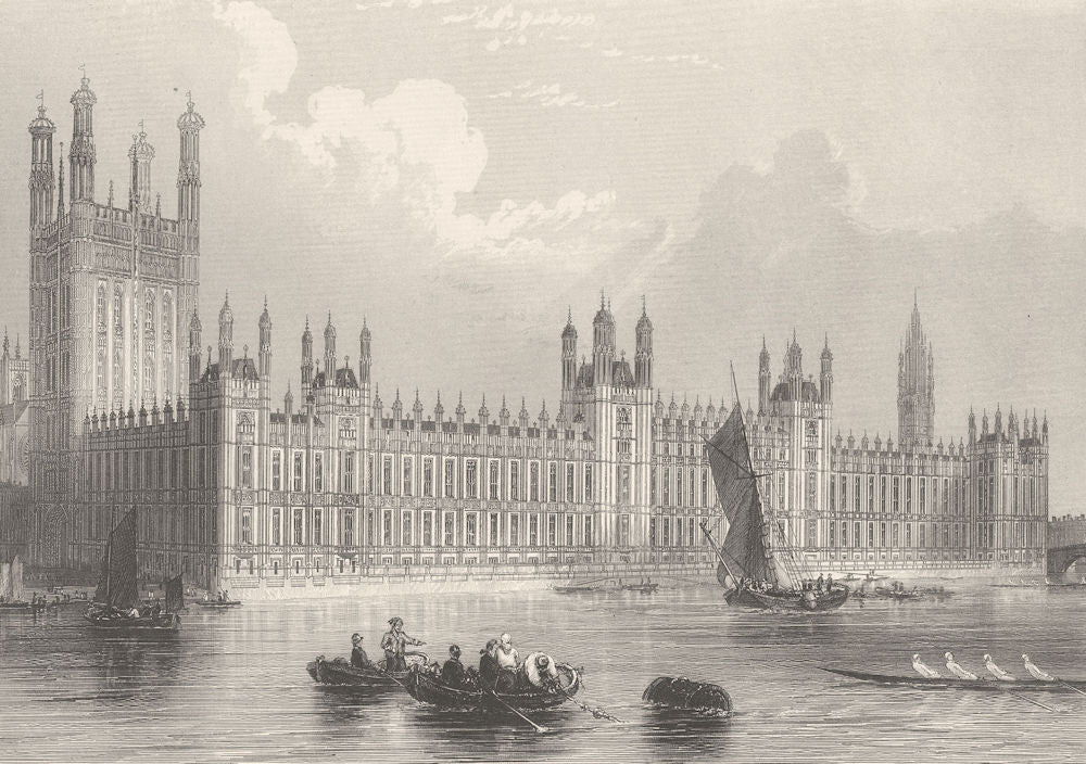 BUILDINGS. New houses of Parliaments c1856 old antique vintage print picture